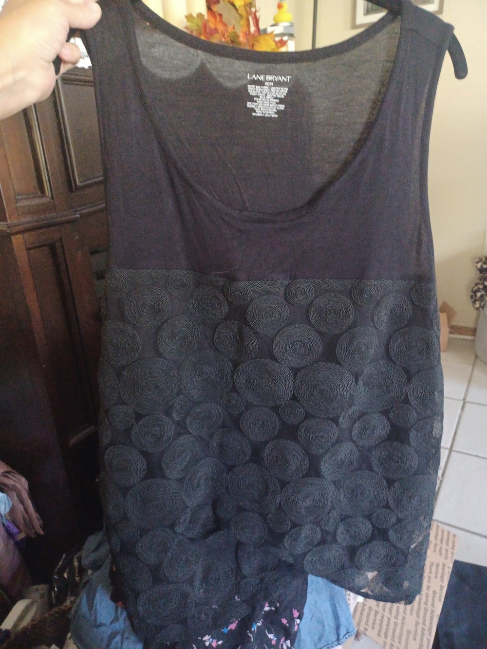 Lane Bryant Black Scoop Neck Tank with Circular Lace Overlay